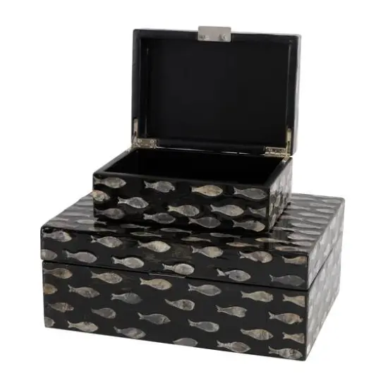 Black Mother of Pearl Fish Box Set {6}