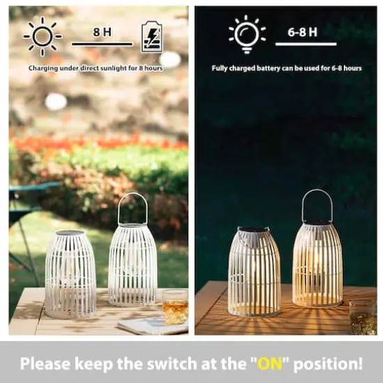 Glitzhome&reg; 9.75" Metal Woven Solar Powered Hanging Lantern, 2ct. White {8}