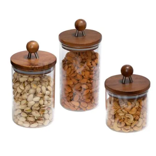 Honey Can Do Acacia Top Glass Kitchen Canister Set, 3ct. {4}