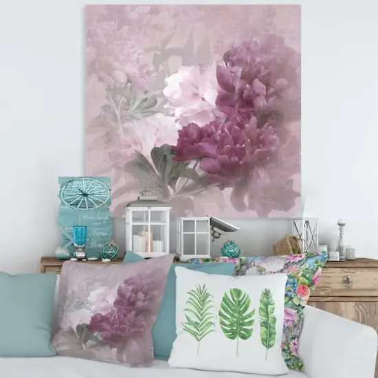 Designart - Vintage Purple and Pink Flowers II - Traditional Canvas Wall Art Print {4}