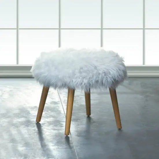 17.25" White Faux Fur Stool {4}