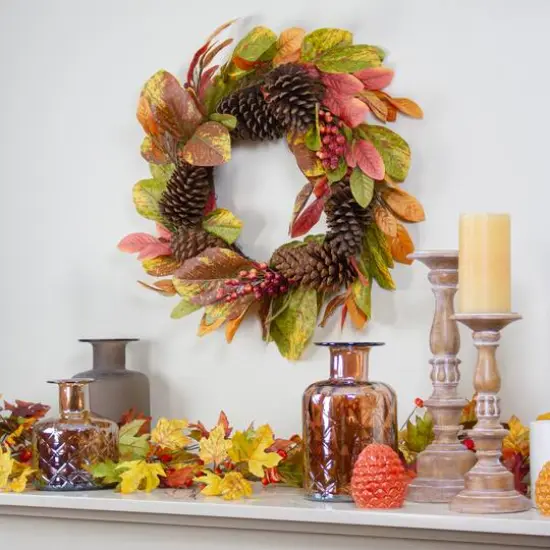 26" Leaves & Berries Twig Thanksgiving Wreath  {3}