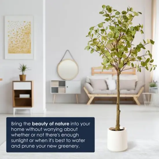 American Art Decor 5ft. Realistic Artificial Eucalyptus Tree Faux Plant in a White Pot  {6}