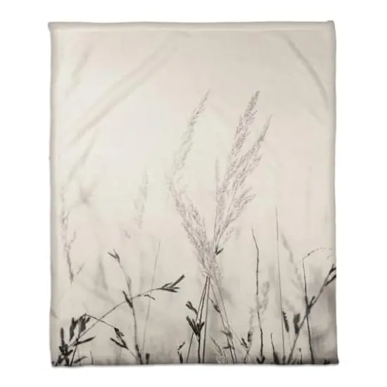50" x 60" Black & White Field Grasses Coral Fleece Blanket {1}