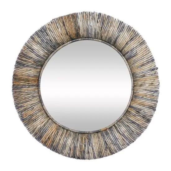35" Gray Temper Border Coastal Style Round Wall Mirror {1}