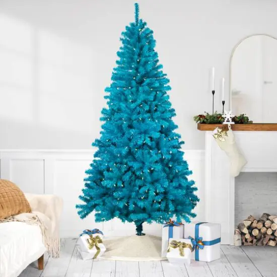 6ft. Pre-Lit Turquoise Medium Pine Artificial Christmas Tree, Clear Lights {3}