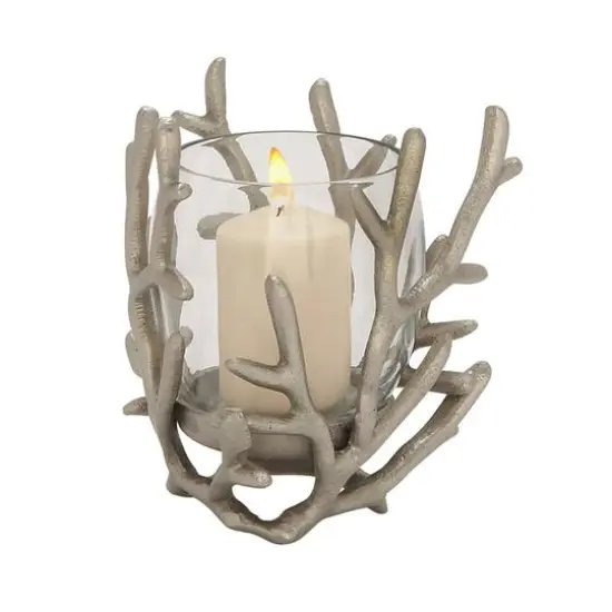 6" Silver Aluminum Coastal Candle Holder {1}