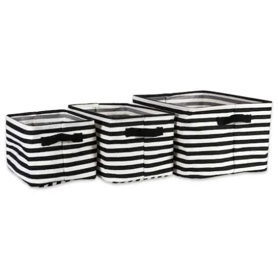 DII&reg; Stripes PE-Coated Herringbone Woven Cotton Laundry Bin Set Black {1}