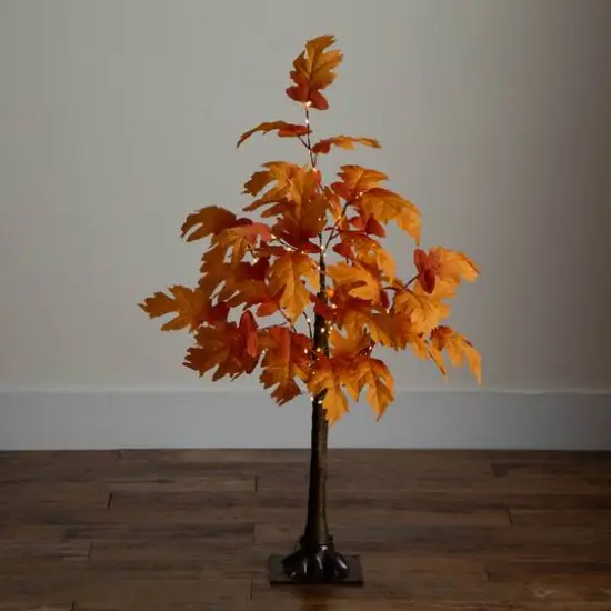 3ft. Pre-Lit Autumn Maple Artificial Fall Tree with 80 Warm White LED Lights {8}