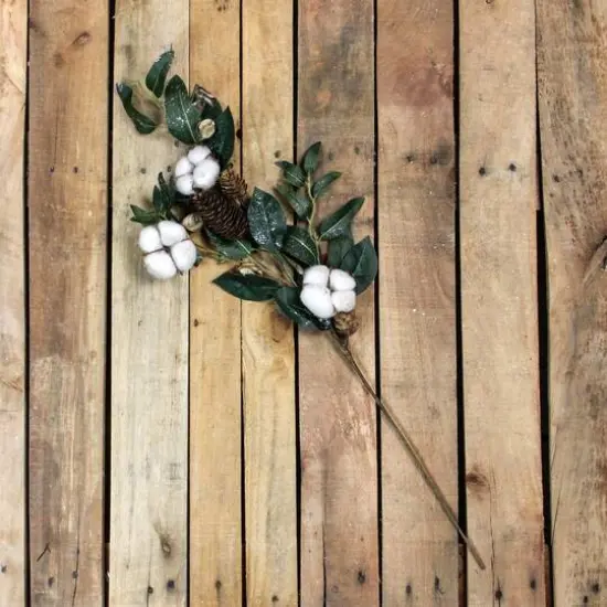 White Cotton Flowers & Foliage Artificial Twig Pick {3}