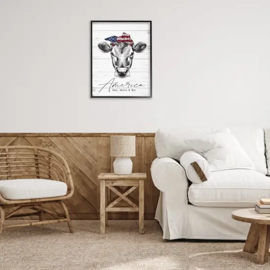 Stupell Industries Americana Cow Red White and Moo Country Farm Quote Framed Giclee Art Black {3}