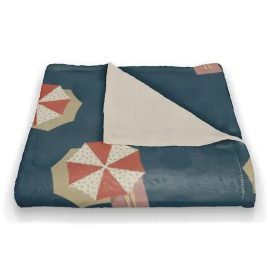 Umbrella Pattern Coral Fleece Blanket Navy/Red {3}