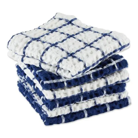 DII&reg; Windowpane Oversized Washed Waffle Dishcloth Set Nautical Blue/White {4}