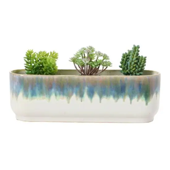 Hello Honey&reg; 14.5" Blue & White Stoneware 3 Section Window Planter {4}