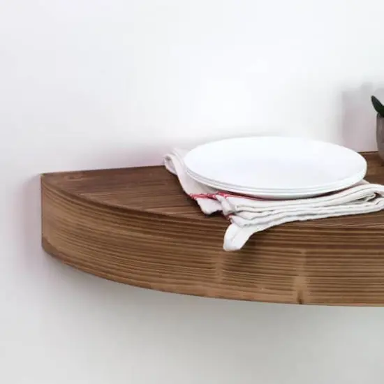 Small Brown Round Wood Floating Wall Shelf {5}