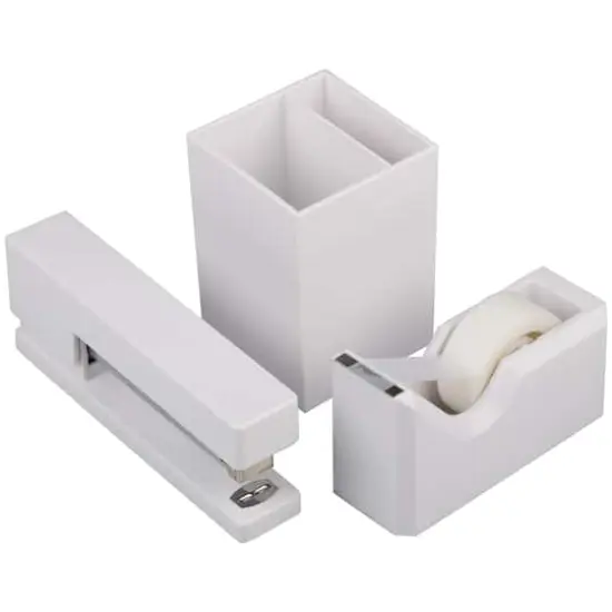 JAM Paper Stapler, Tape Dispenser & Pen Holder Trio Kit White {1}