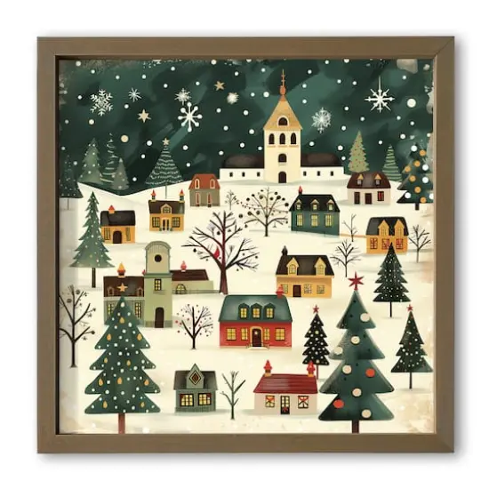 Retro Holiday Village 16" x 16" Brown Framed Print {1}