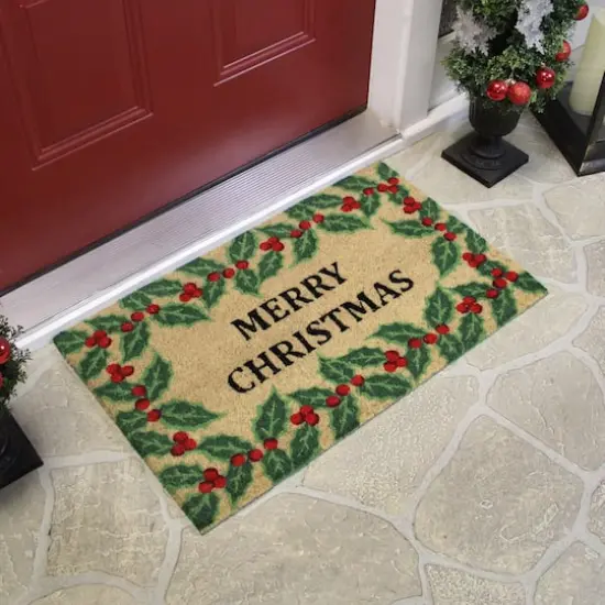 Natural Coir Holly Berries "Merry Christmas"Doormat {4}