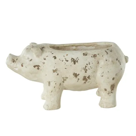 17" Light Brown Distressed Pig Planter {3}