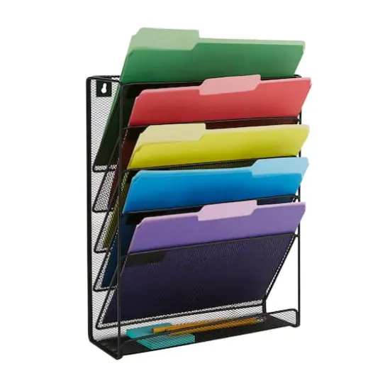 Mind Reader 6 Compartment Vertical Hanging Wall File & Chart Organizer Black {1}
