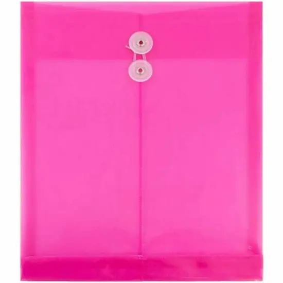JAM Paper 9.75" x 13" Hot Pink Plastic Button String Open End Envelopes, 12ct. {1}