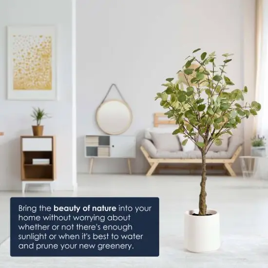 American Art Decor 4ft. Realistic Artificial Eucalyptus Tree in White Pot {6}