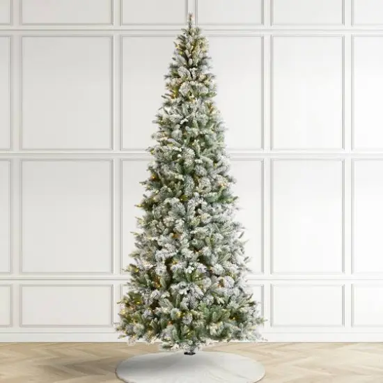Glitzhome&reg; 11ft Pre-Lit Flocked Slim Pine Artificial Christmas Tree, Warm White LED Lights {5}