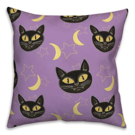 Cat, Moon & Stars Halloween Throw Pillow {1}