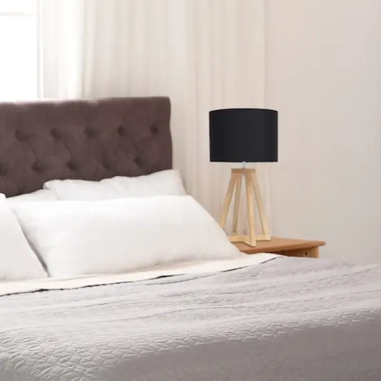 Simple Designs 19" Interlocked Triangular Natural Wood Table Lamp with Black Shade Natural and Black {6}