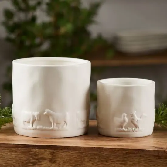 White Ceramic Farm Animal Planter Set {3}