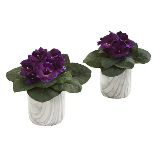 Gloxinia Artificial Plant in Marble Finished Vase (Set of 2) {1}