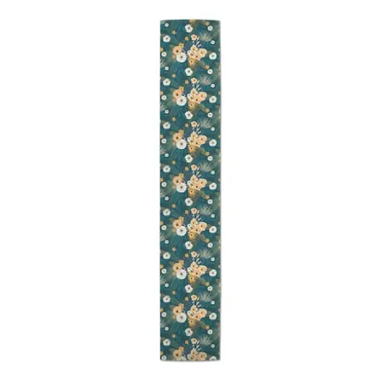 90" Tropical Floral Cotton Twill Runner Teal {4}