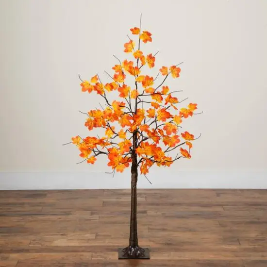4ft. Pre-Lit Minimalist Autumn Maple Artificial Fall Tree with 56 Warm White LED Lights {7}