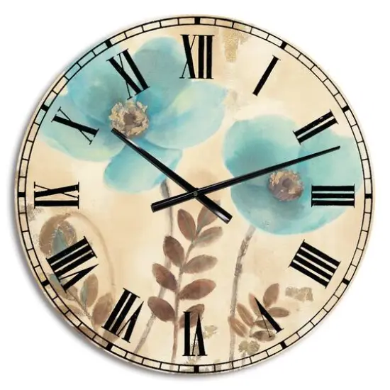 Designart 'Blue Poppies Cottage Flowers I Farmhouse Wall Clock {1}