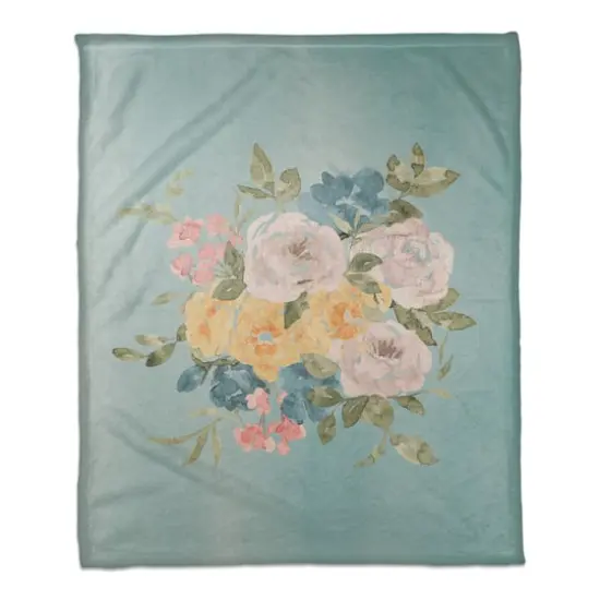 50" x 60" Colorful Watercolor Flowers Coral Fleece Blanket {1}