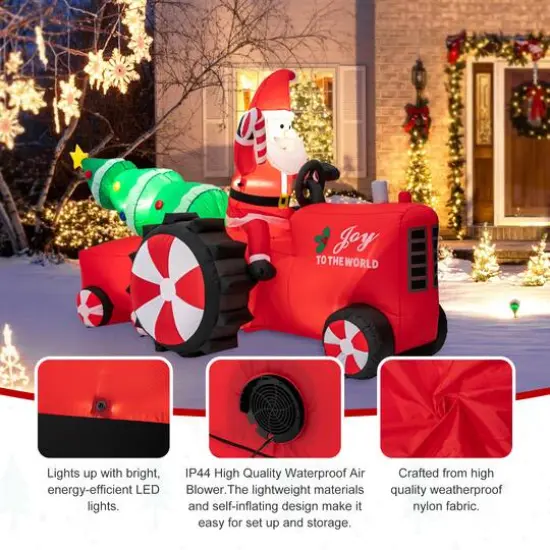 Glitzhome&reg; 11ft. Lighted Inflatable Santa on Tractor D&eacute;cor {15}