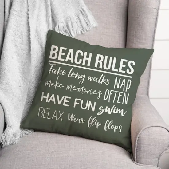 Beach Rules Throw Pillow Sage {3}