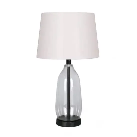 23" Clear & Black Slim Glass & Metal Table Lamp with Natural Fabric Shade by Ashland® {1}