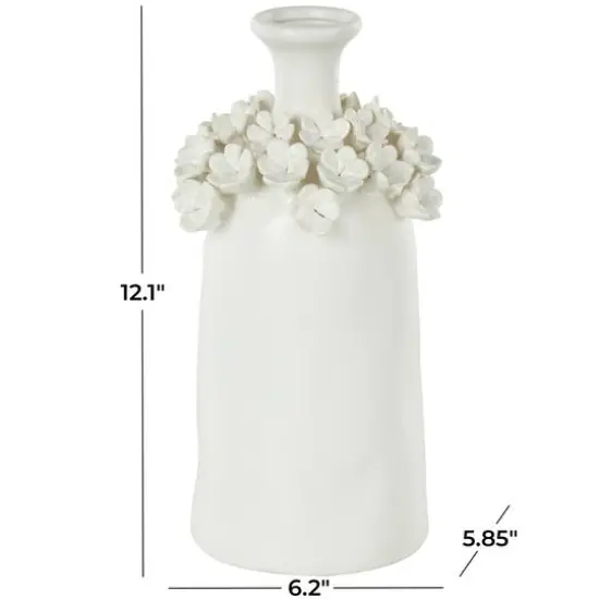 12" White Floral Narrow Opening Ceramic Decorative Vase {6}