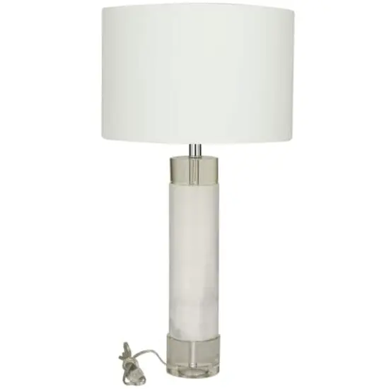 White Marble Slender Stand Table Lamp with Drum Shade 15" x 15" x 29" {3}