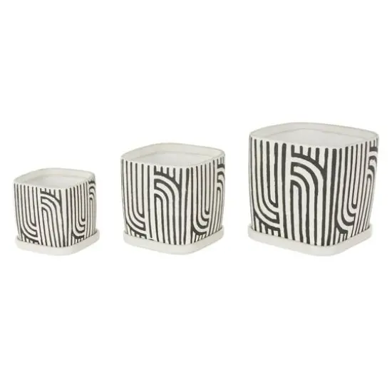 Black Geometric Linear Arch Pattern Ceramic Planter Set  {8}