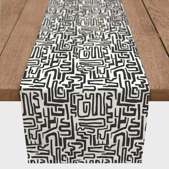 Black Maze Lines 16" x 90" Cotton Twill Runner {1}