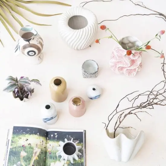 Hello Honey® 5.75" Tan & Gold Enameled Metal Vase with Shiny Rim & Interior {4}