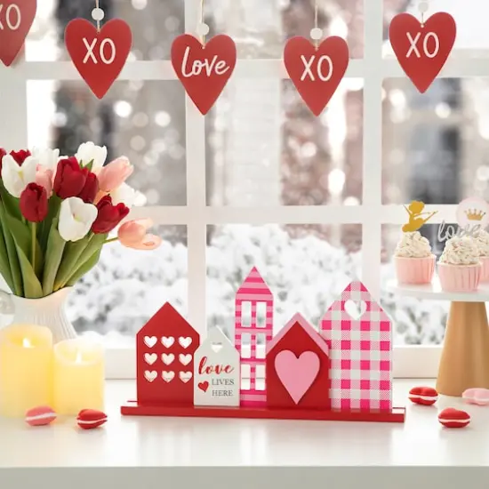 Glitzhome&reg; 16" Valentine's House Wooden Table Decor {3}