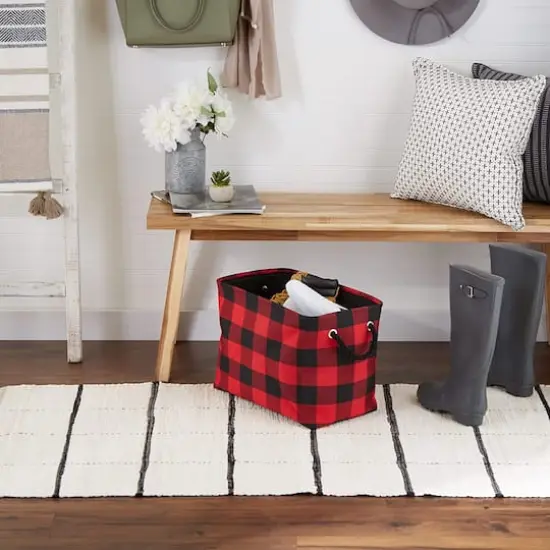 DII® Medium Buffalo Check Polyester Rectangle Bin Red/Black {4}