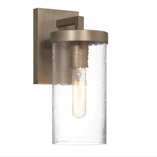 Hello Honey&reg; Aria Tuscan Gold Cylindrical Textured Water Glass & Metal Wall Mounted Outdoor Light {6}