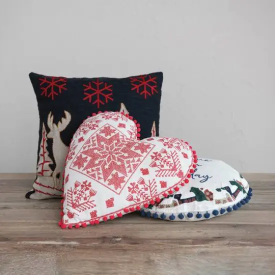 Hello Honey&reg; 18" Embroidered Winter Scene with Reindeer Cotton Slub Throw Pillow {3}
