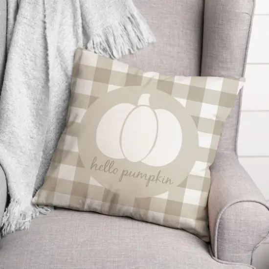 Beige Buffalo Check Hello Pumpkin Throw Pillow {3}