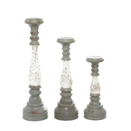 20" White & Gray Wood Farmhouse Candlestick Holder Set {4}