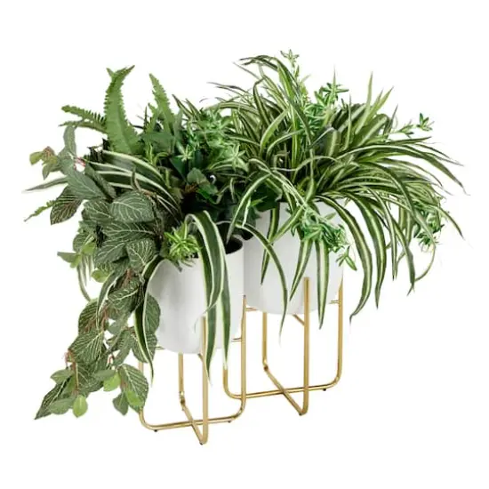 Metal Contemporary Stand Planter Set White {3}